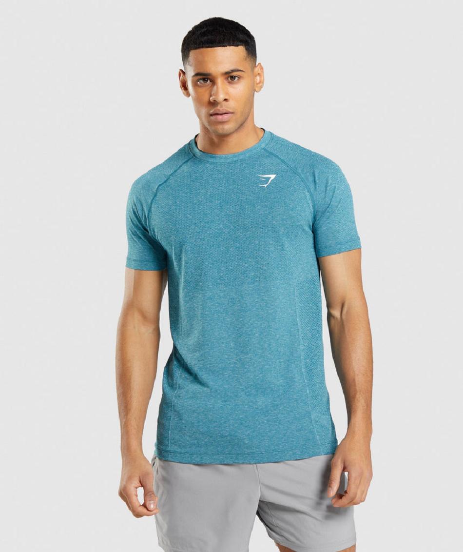 T Shirts Męskie Gymshark Vital Light Seamless Turkusowe | PL 3844JPQ